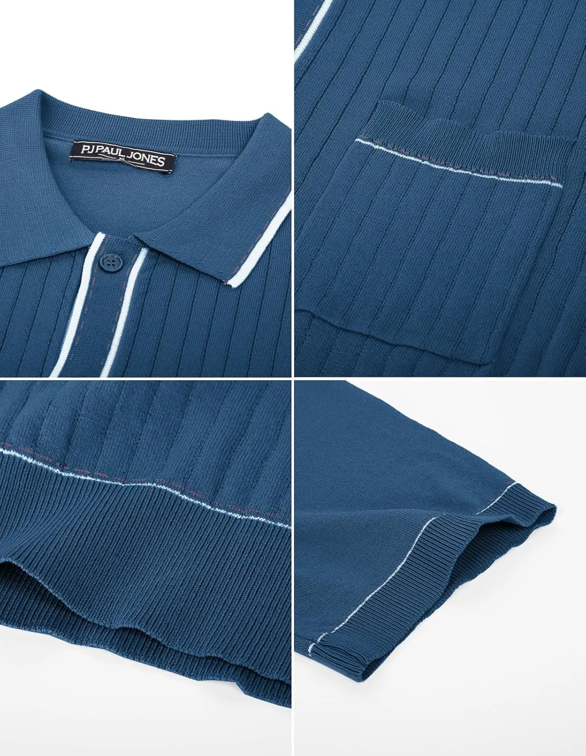 PJ PAUL JONES Mens Knit Shirts Vintage Retro Short Sleeve Button Down Vacation Polo Shirts