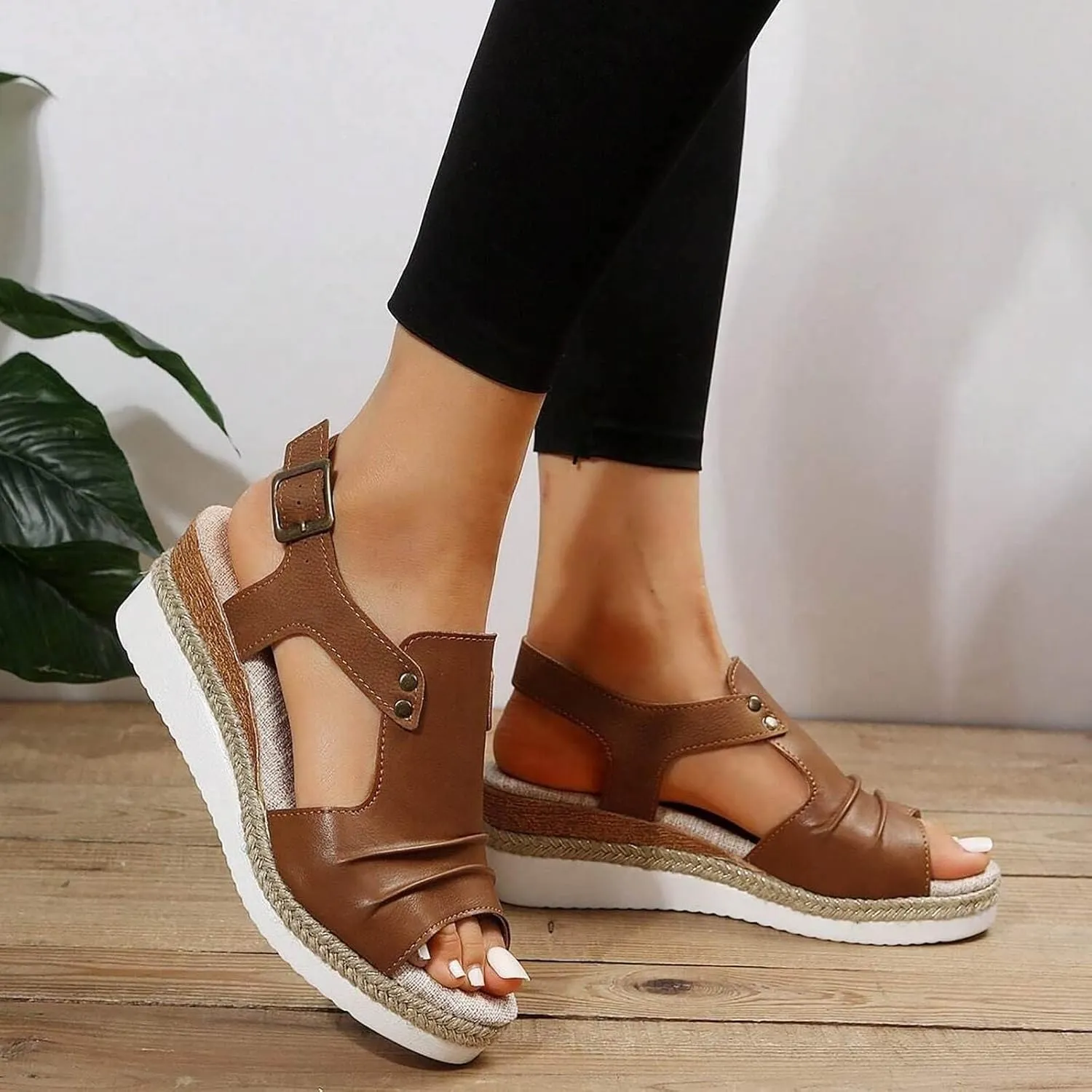 Platform Wedge Sandals for Women Comfortable Ankle Strap Wide Width Espadrilles Wedges for Women 2025 Summer Open Toe Low Heel Sandals Casual Sandals Ladies Strappy Sandals ﻿
