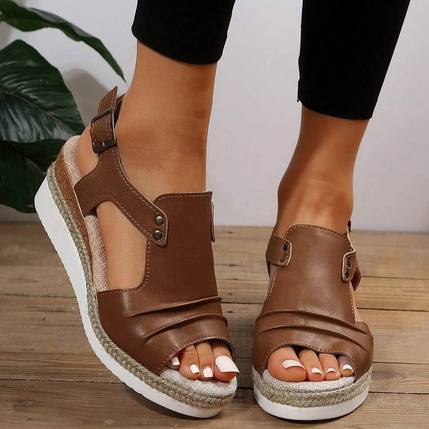 Platform Wedge Sandals for Women Comfortable Ankle Strap Wide Width Espadrilles Wedges for Women 2025 Summer Open Toe Low Heel Sandals Casual Sandals Ladies Strappy Sandals ﻿