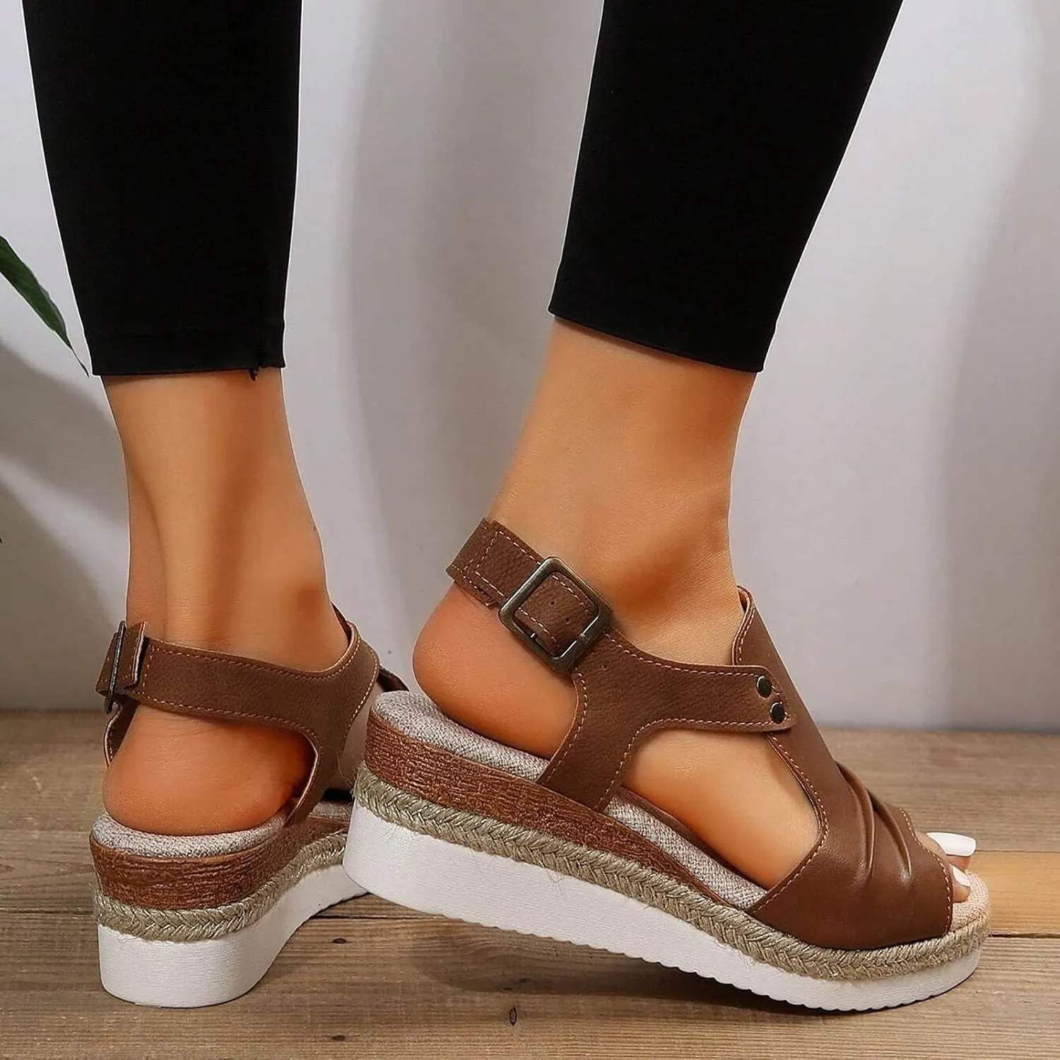 Platform Wedge Sandals for Women Comfortable Ankle Strap Wide Width Espadrilles Wedges for Women 2025 Summer Open Toe Low Heel Sandals Casual Sandals Ladies Strappy Sandals ﻿