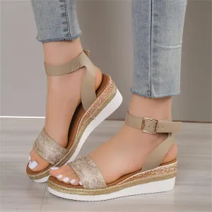 Platform Wedge Sandals for Women Comfortable Ankle Strap Wide Width Espadrilles Wedges for Women 2025 Summer Open Toe Low Heel Sandals Casual Sandals Ladies Strappy Sandals ﻿