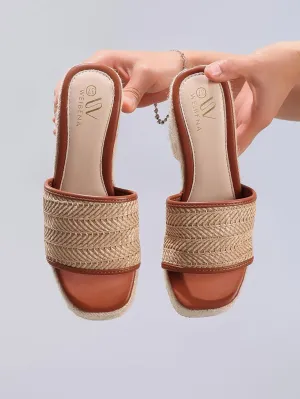 Platform Wedge Sandals for Women Slip-On Square Open Toe Braided Chunky Block Heels Slide Beach Straw High Heels