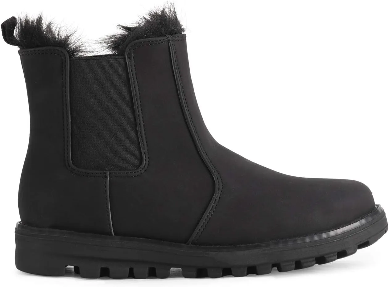 Polar Womens Memory Foam Chelsea Nubuck Boot Waterproof Rubber Welted Stitch Outsole Faux Fur Lined