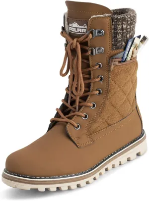 POLAR Womens Memory Foam Outside Pocket Inside Zip Thermal Waterproof Deep Tread Rubber Sole Snow Boots