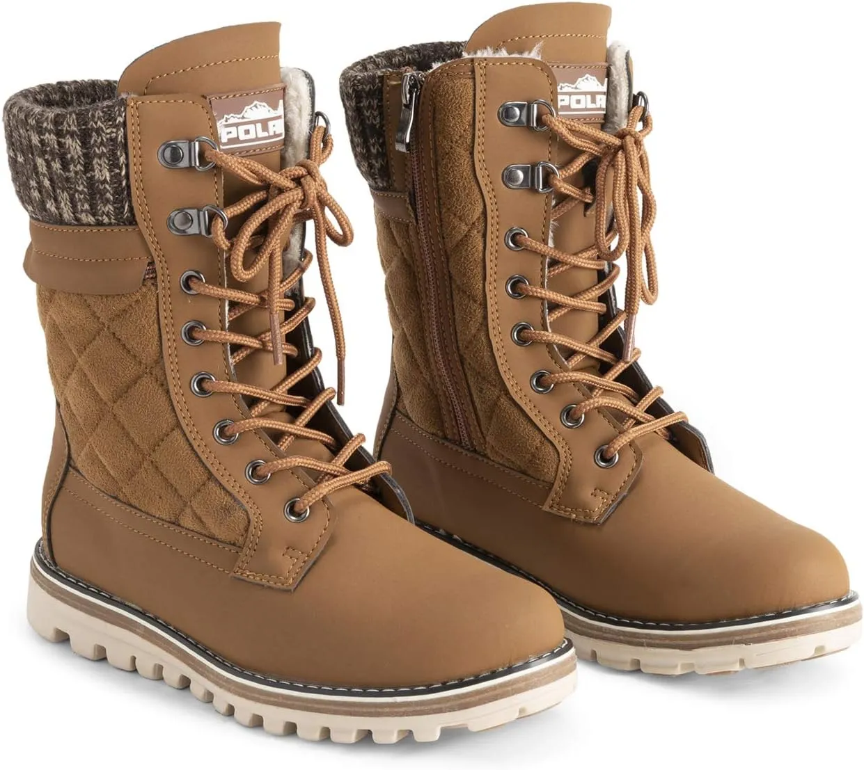 POLAR Womens Memory Foam Outside Pocket Inside Zip Thermal Waterproof Deep Tread Rubber Sole Snow Boots