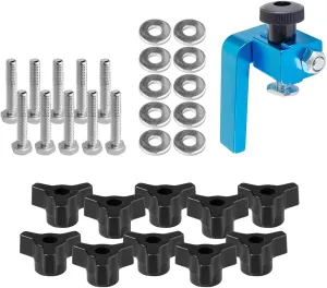 POWERTEC 71888 T-Track Knobs Kit and 3" Fence Flip Stop, with 1/4"-20 x 1-1/2" Hex Bolts & 1/4" Washers, T Track Kit, T Track Accessories for Woodworking Jigs and Fixtures