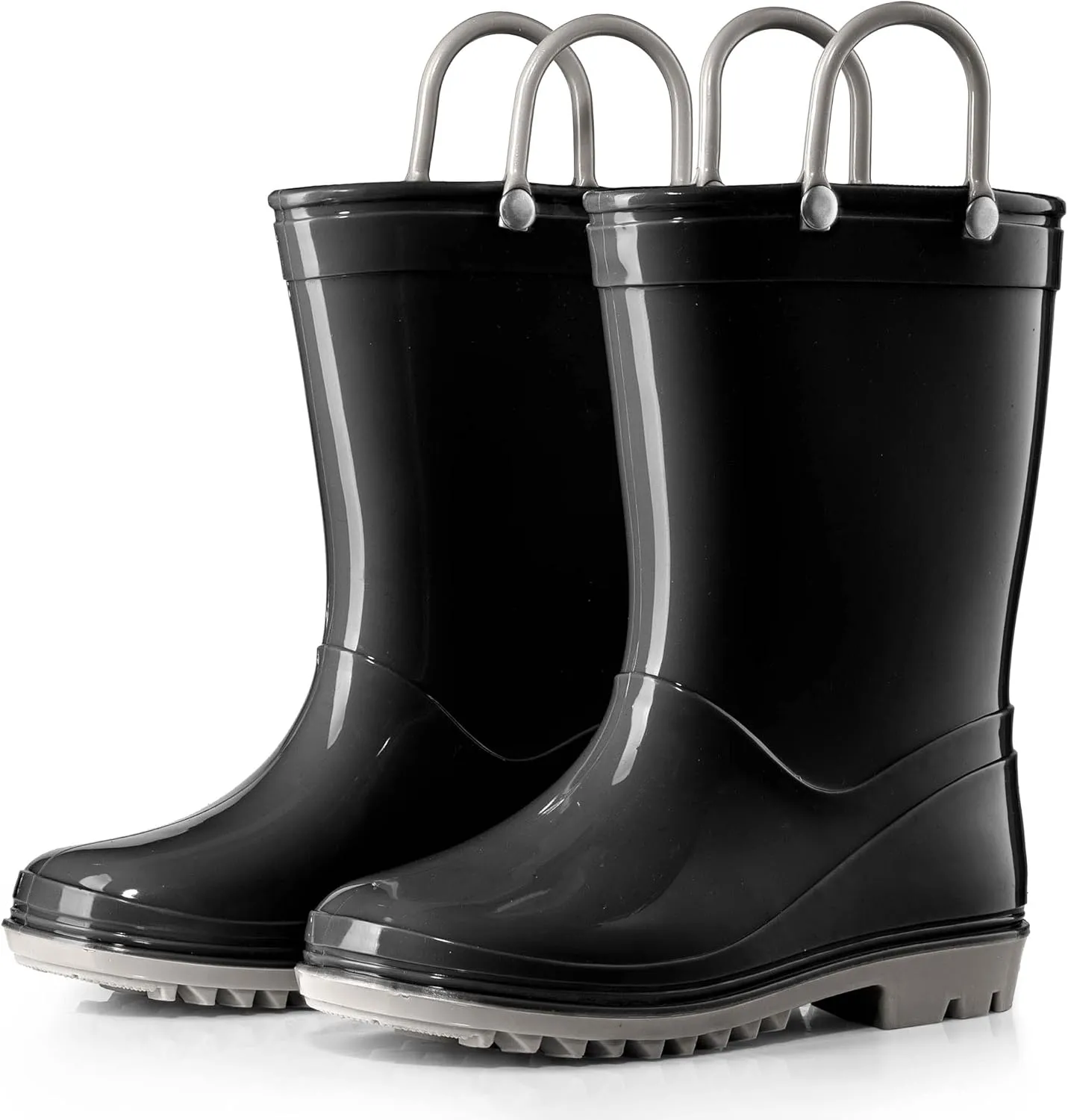 Puddle Play PVC Waterproof Rainboots - Black and Grey - Easy-on Size 7 Toddler