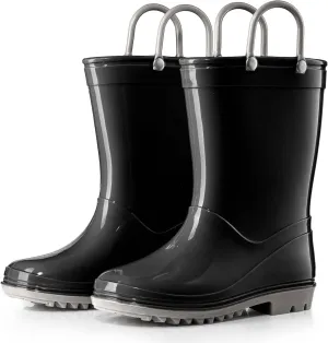 Puddle Play PVC Waterproof Rainboots - Black and Grey - Easy-on Size 7 Toddler