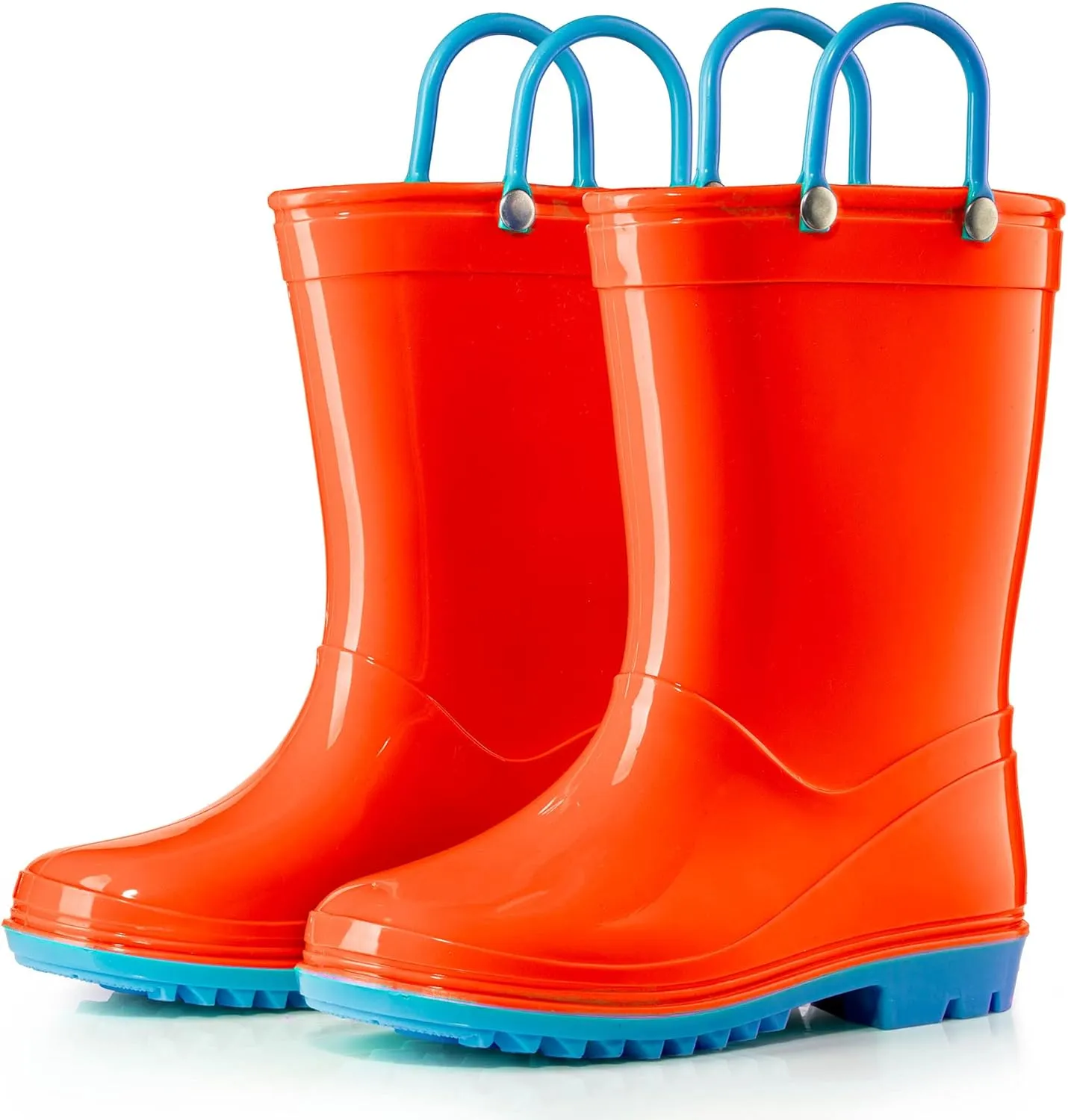 Puddle Play PVC Waterproof Rainboots - Orange and Light Blue - Easy-on Size 5 Toddler