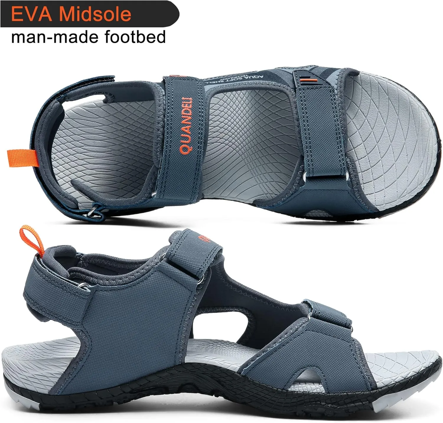 QUANDELI Men's Sport Sandals, Open Toe Water Sandals with Arch Support Waterproof Lightweight Casual Athletic Sandals for Outdoor Beach Travel Summer