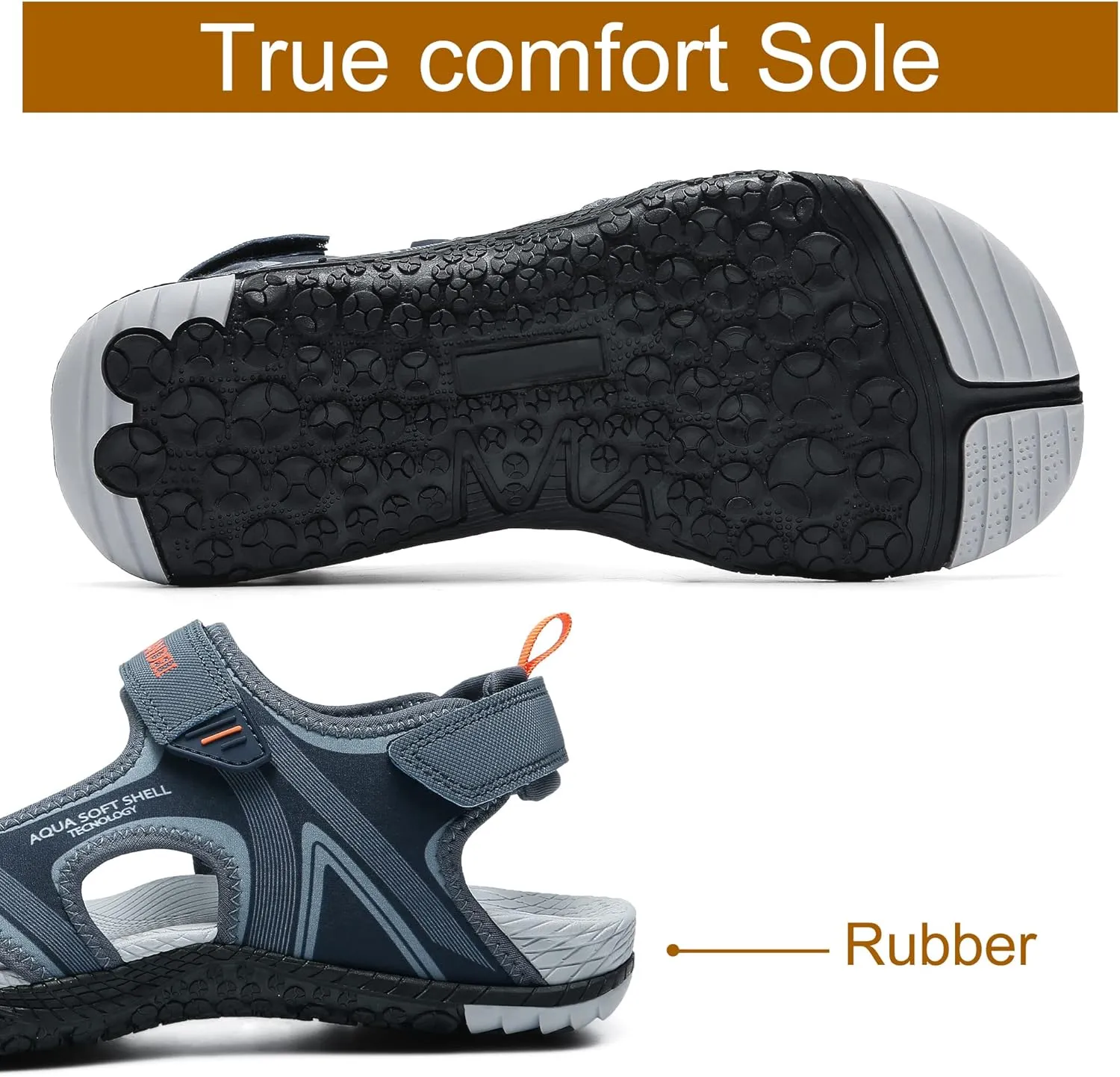 QUANDELI Men's Sport Sandals, Open Toe Water Sandals with Arch Support Waterproof Lightweight Casual Athletic Sandals for Outdoor Beach Travel Summer