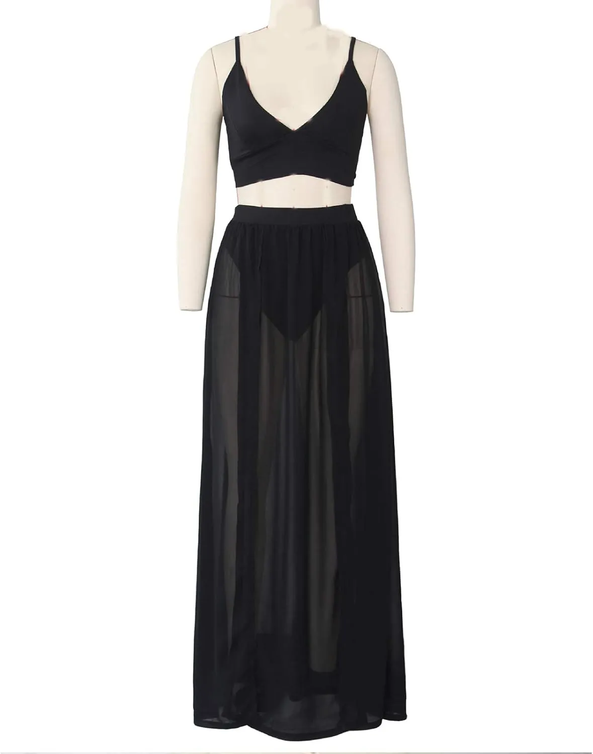 Rela Bota Women's Sexy Summer 2 Piece Maxi Chiffon Dress Crop Top Skirt Set Beachwear Cover Up