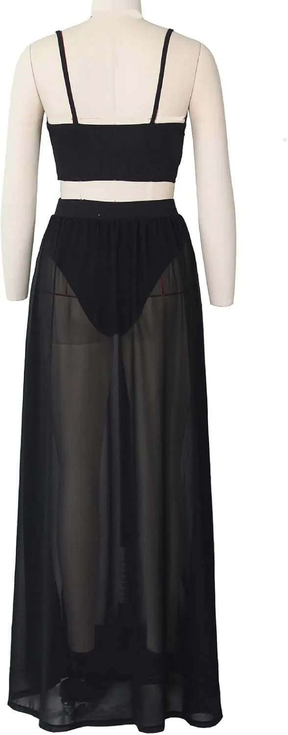 Rela Bota Women's Sexy Summer 2 Piece Maxi Chiffon Dress Crop Top Skirt Set Beachwear Cover Up