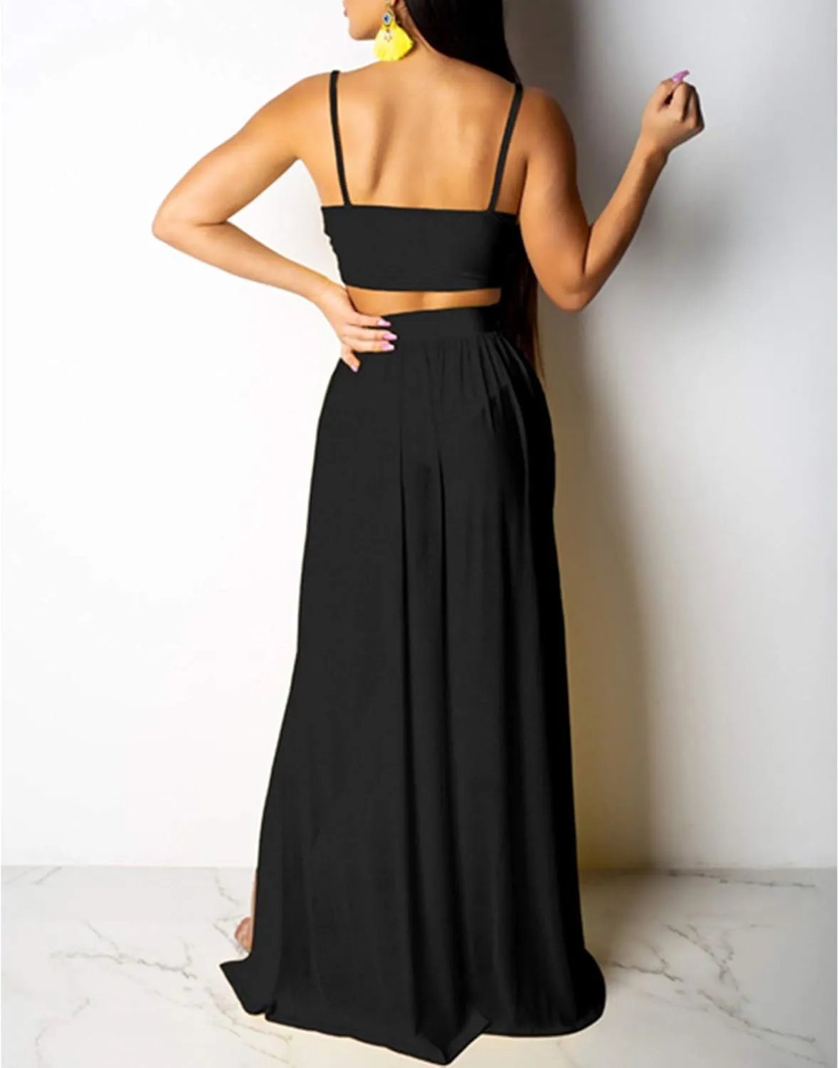 Rela Bota Women's Sexy Summer 2 Piece Maxi Chiffon Dress Crop Top Skirt Set Beachwear Cover Up