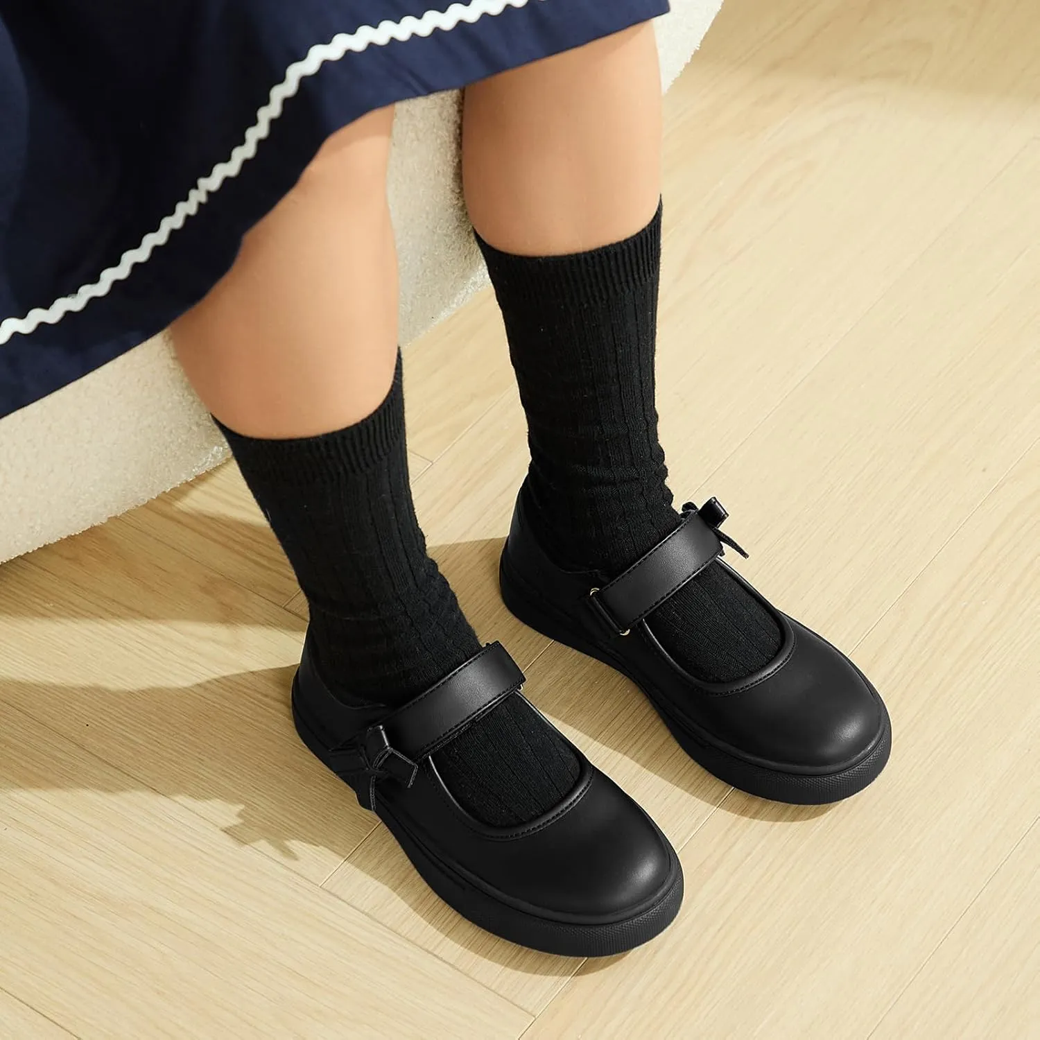 Rihero Girls Sneakers Kids School Uniform Mary Jane Shoes Casual Walking Shoes for Toddler Little Big Kids