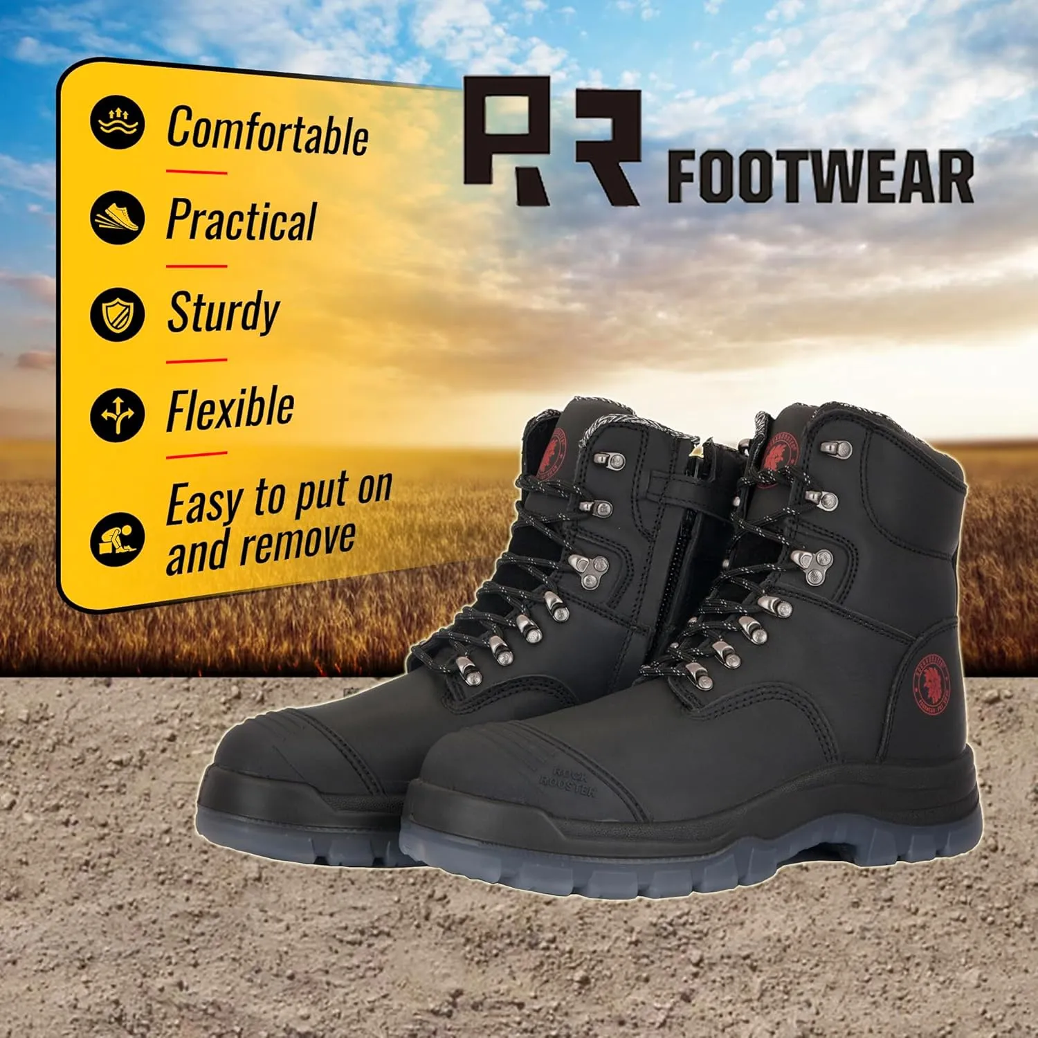 ROCKROOSTER Work Boots for Men,7 inch,Steel Toe,Side Zipper, Leather Shoes,Static Control, Breathable,Quick Dry(AK232Z -AK245Z