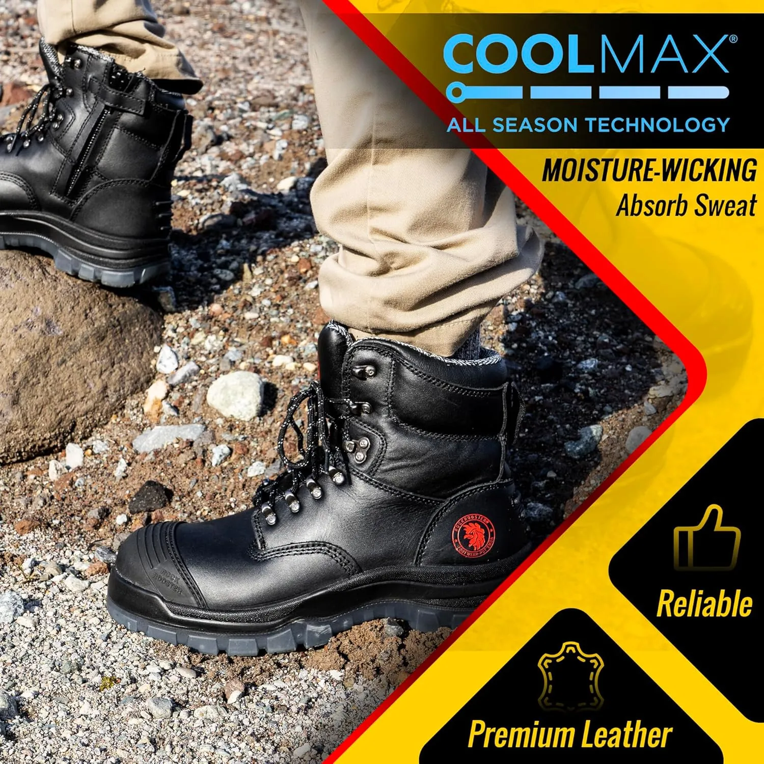 ROCKROOSTER Work Boots for Men,7 inch,Steel Toe,Side Zipper, Leather Shoes,Static Control, Breathable,Quick Dry(AK232Z -AK245Z