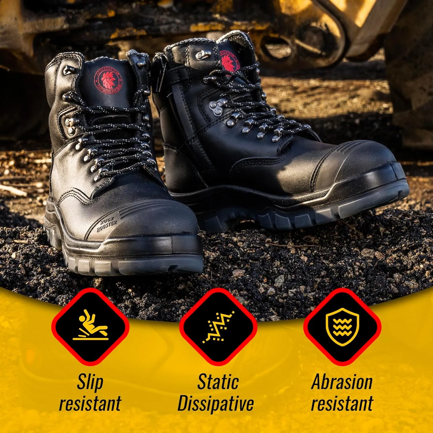 ROCKROOSTER Work Boots for Men,7 inch,Steel Toe,Side Zipper, Leather Shoes,Static Control, Breathable,Quick Dry(AK232Z -AK245Z