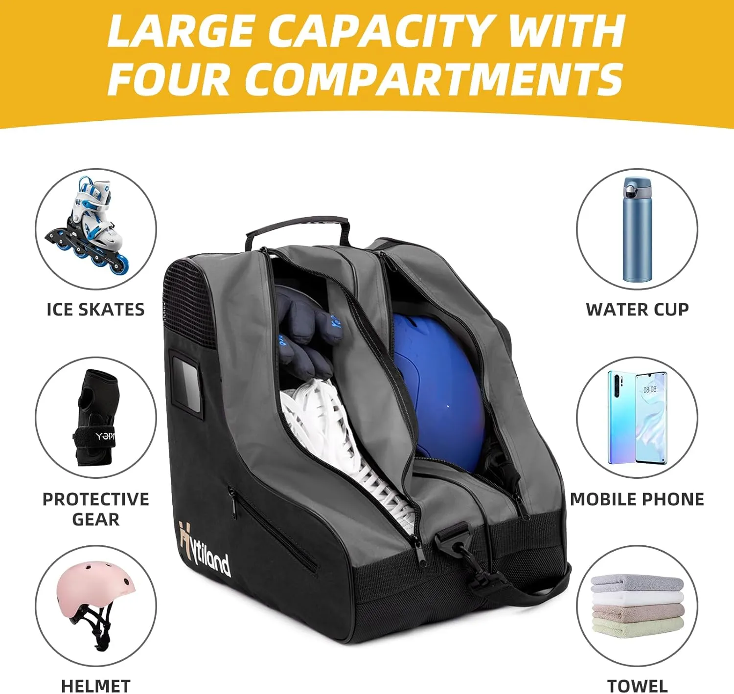 Roller Skate Bag - Breathable Large Capacity Ice Skate Bag with Adjustable Shoulder Strap - Fits Most Inline, Ice and Roller Skate Accessories for Kids and Adults