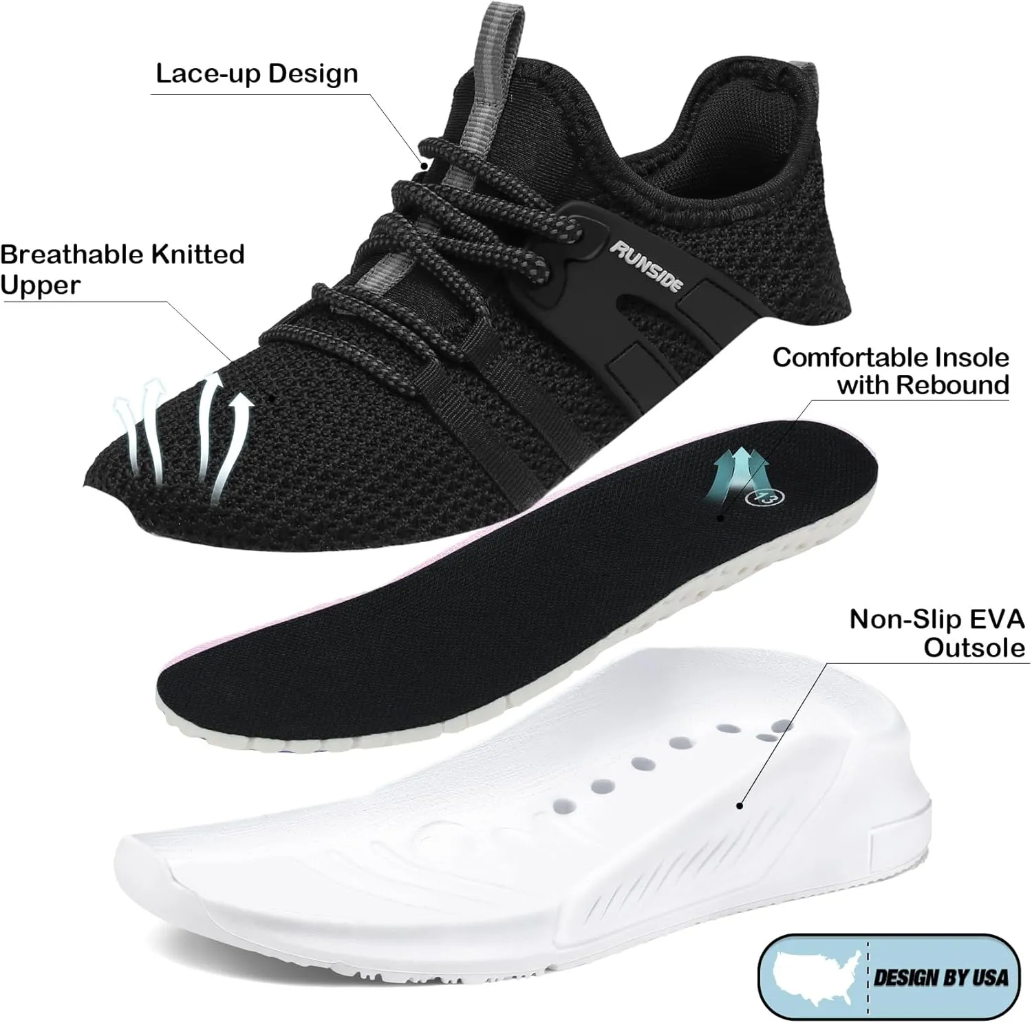 RUNSIDE Boys Girls Tennis Shoes Kids Lightweight Breathable Sneakers Lace-up Running Athletic Shoes for Toddler/Little Kid/Big Kid