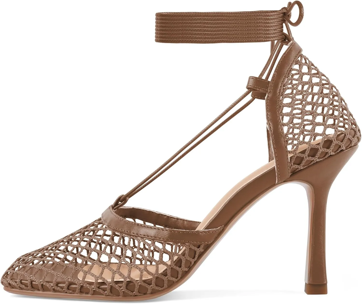 SAMMITOP Women's Square Toe Mesh Lace Up Strappy Sexy Heels Sandals Stiletto High Heel Closed Toe Summer Dress Shoes 3.5 Inch