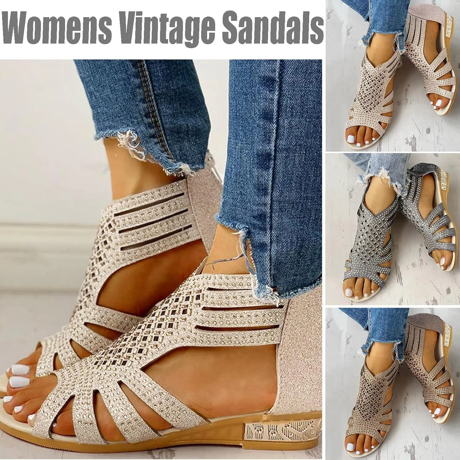 Sandals for Women Dressy Summer, Sandals Women Summer Casual Fashion Beaded Buckle Strap Sandals Beach Flat Flip Flops