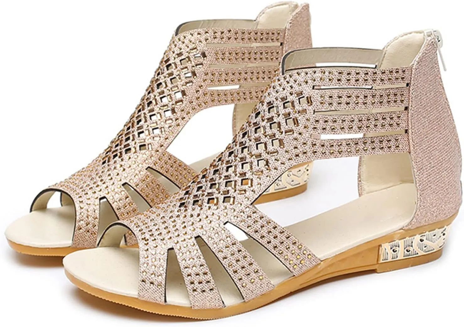 Sandals for Women Dressy Summer, Sandals Women Summer Casual Fashion Beaded Buckle Strap Sandals Beach Flat Flip Flops
