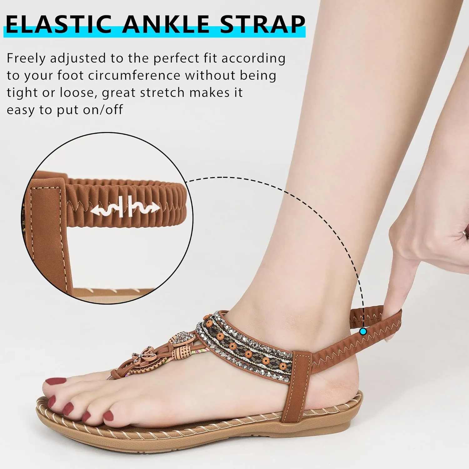 Sandals Women Dressy Flats: Bohemian Flat Sandals for Women Comfortable Summer Casual Flip Flops Elastic Ankle Strap