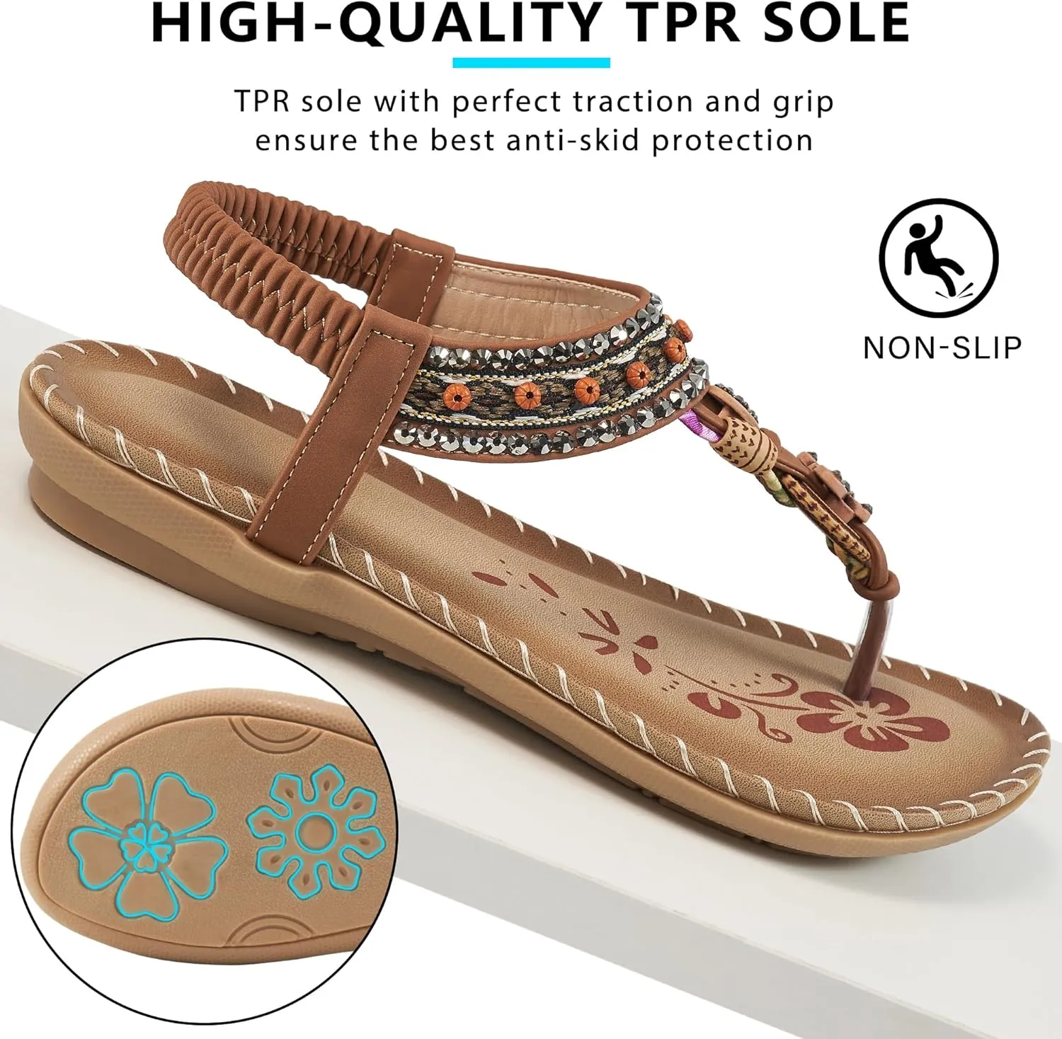 Sandals Women Dressy Flats: Bohemian Flat Sandals for Women Comfortable Summer Casual Flip Flops Elastic Ankle Strap