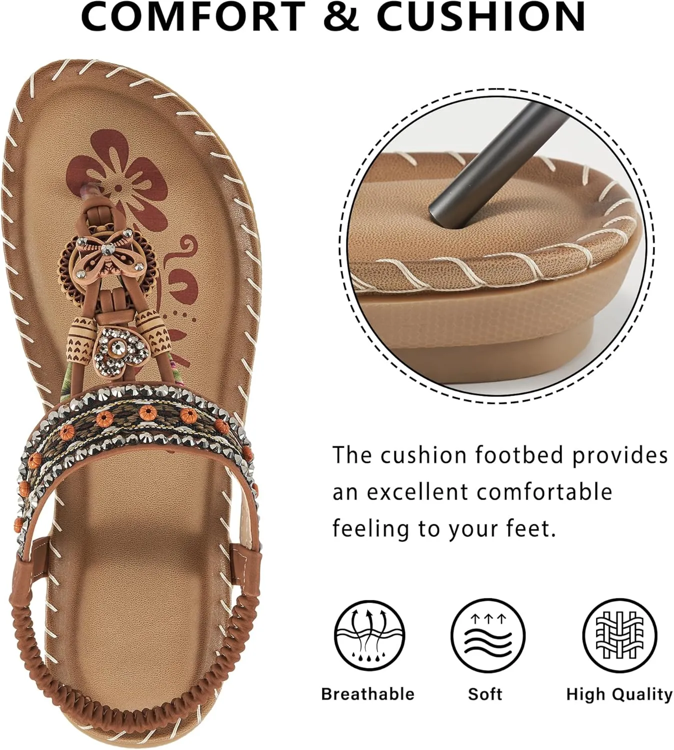 Sandals Women Dressy Flats: Bohemian Flat Sandals for Women Comfortable Summer Casual Flip Flops Elastic Ankle Strap