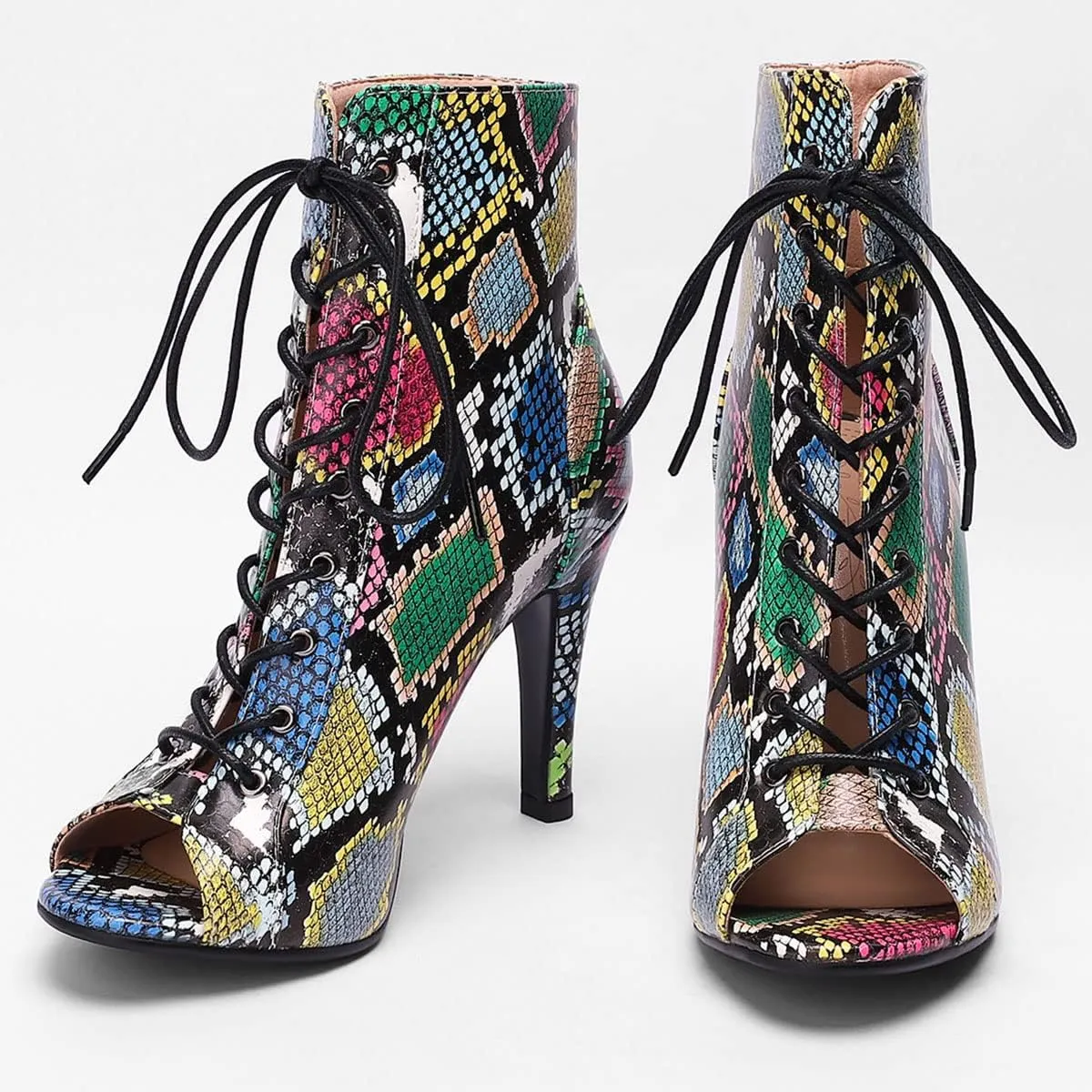 SHEMEE Women's Summer Peep Toe Stiletto High Heel Ankle Boots Lace Up Sandals Booties