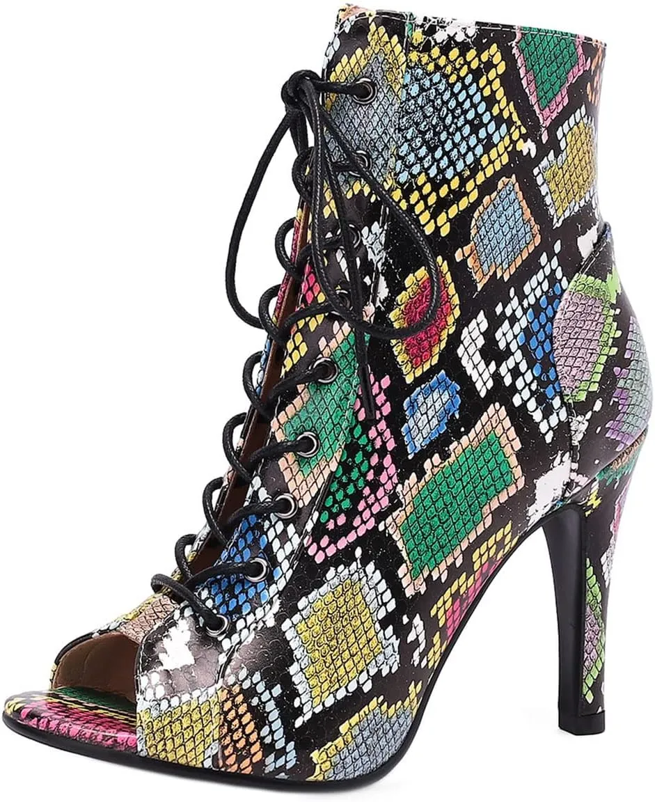 SHEMEE Women's Summer Peep Toe Stiletto High Heel Ankle Boots Lace Up Sandals Booties