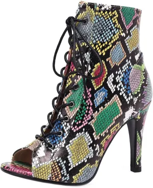 SHEMEE Women's Summer Peep Toe Stiletto High Heel Ankle Boots Lace Up Sandals Booties