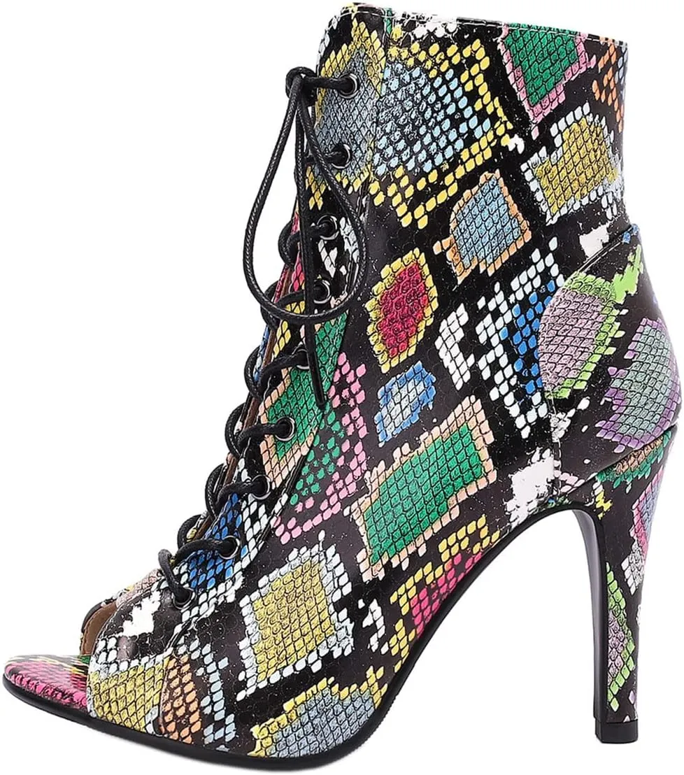 SHEMEE Women's Summer Peep Toe Stiletto High Heel Ankle Boots Lace Up Sandals Booties