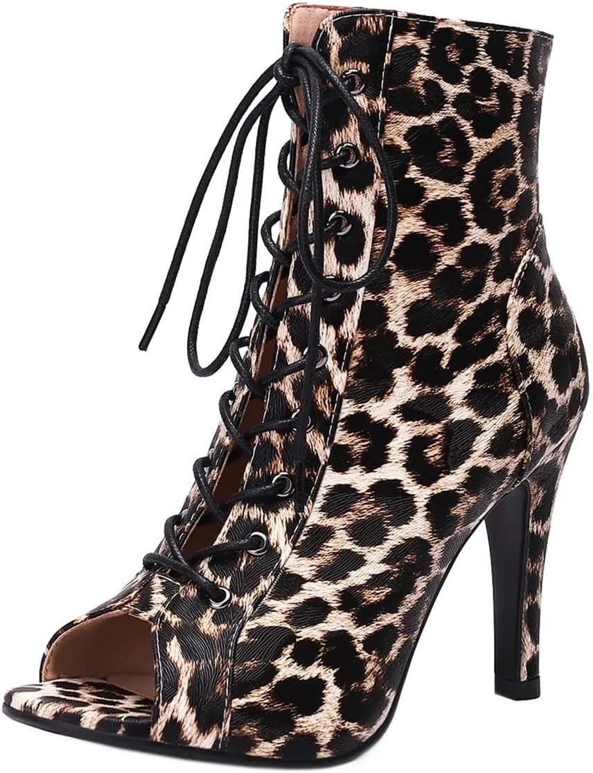 SHEMEE Women's Summer Peep Toe Stiletto High Heel Ankle Boots Lace Up Sandals Booties