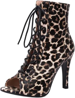 SHEMEE Women's Summer Peep Toe Stiletto High Heel Ankle Boots Lace Up Sandals Booties