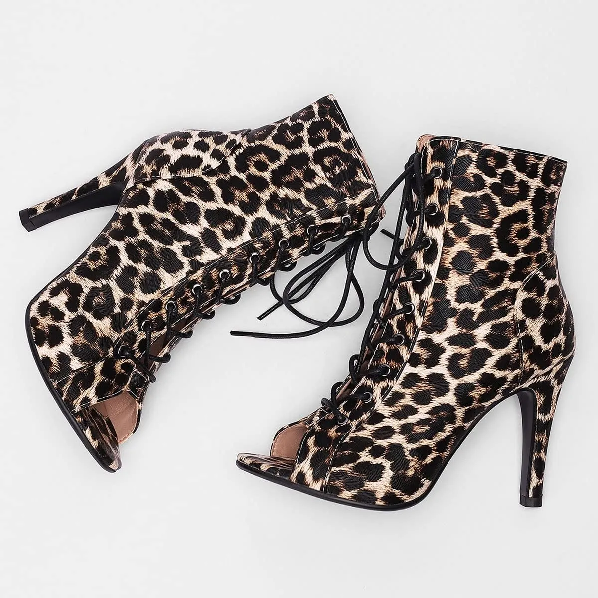 SHEMEE Women's Summer Peep Toe Stiletto High Heel Ankle Boots Lace Up Sandals Booties