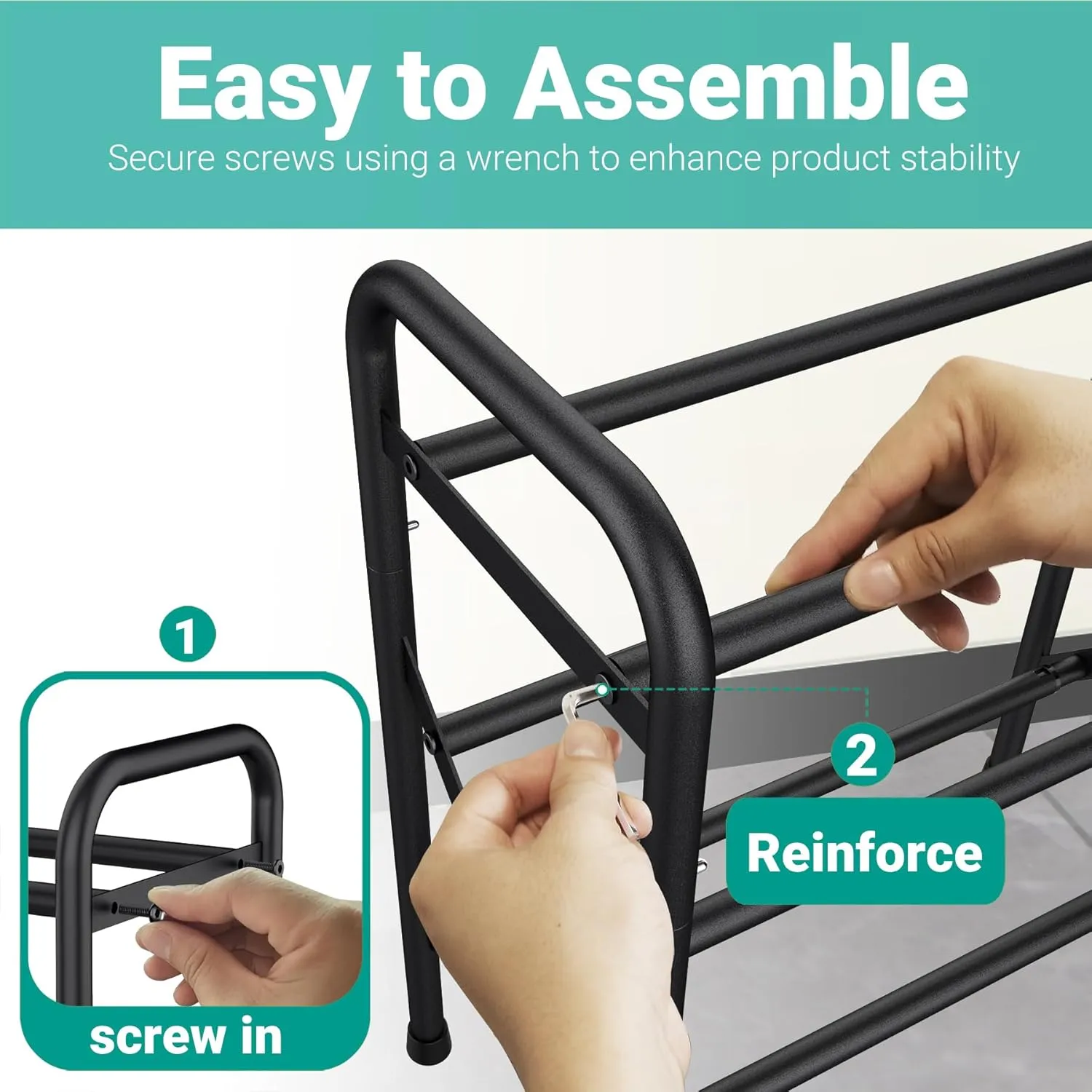 Shoe Rack for Small Closet, Black Shoe Organizer, Metal Adjustable Shoe Stand for Entryway Closet Doonway