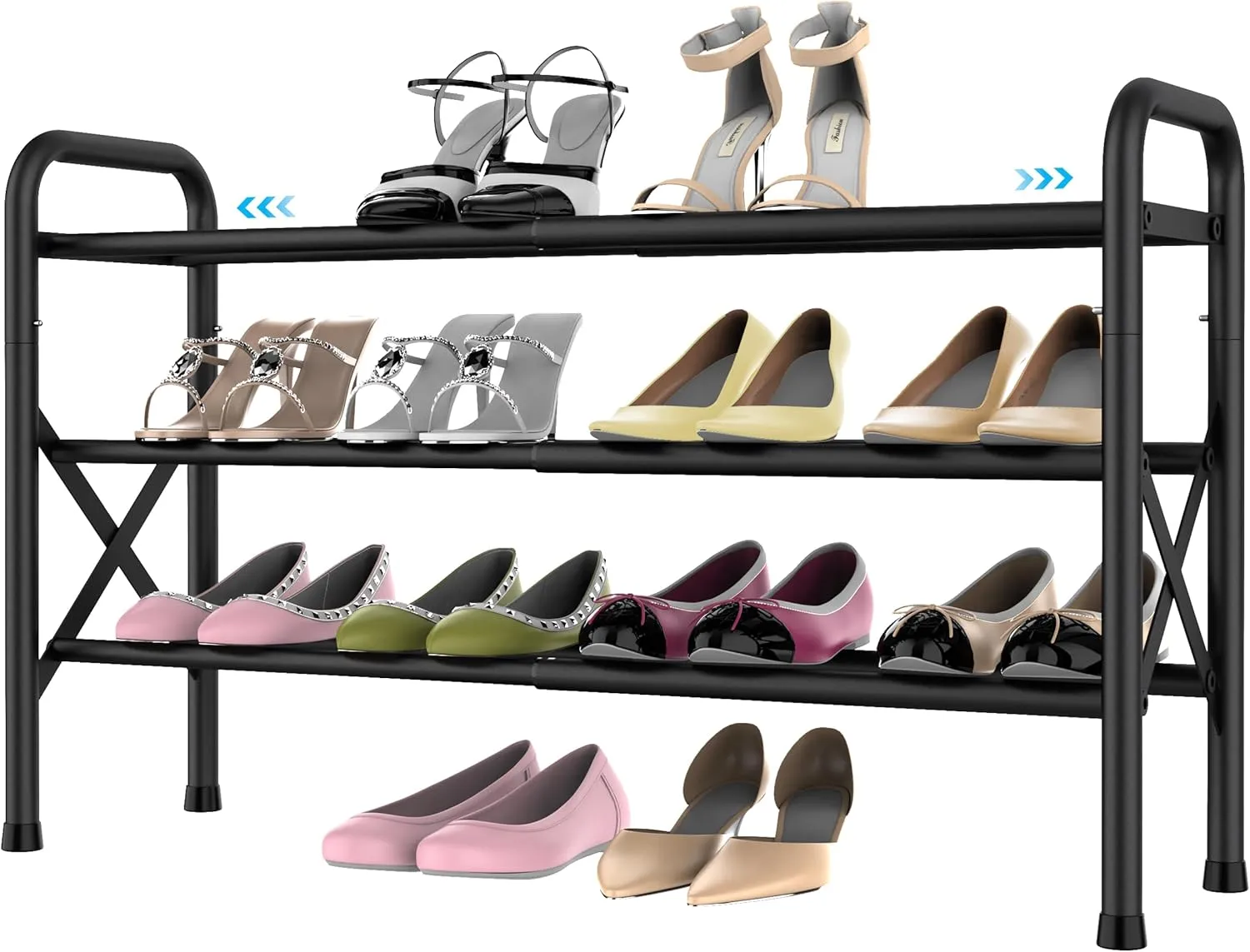 Shoe Rack for Small Closet, Black Shoe Organizer, Metal Adjustable Shoe Stand for Entryway Closet Doonway