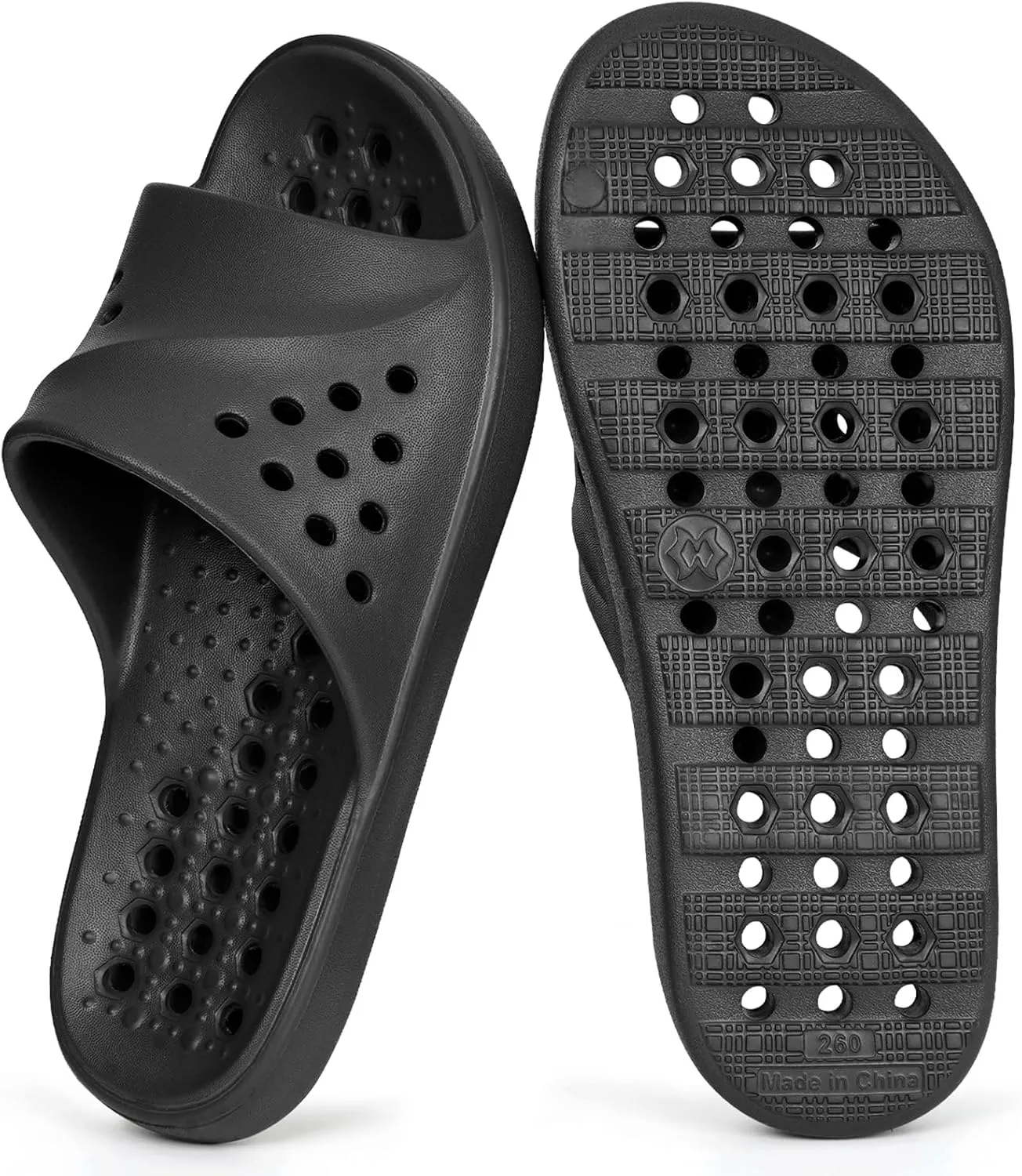 Shower Shoes for Womens Mens Massage Pool Slides with Arch Support Quick Drying Beach Sandals Non Slip Summer Bathroom Indoor House Slippers with Drain Holes