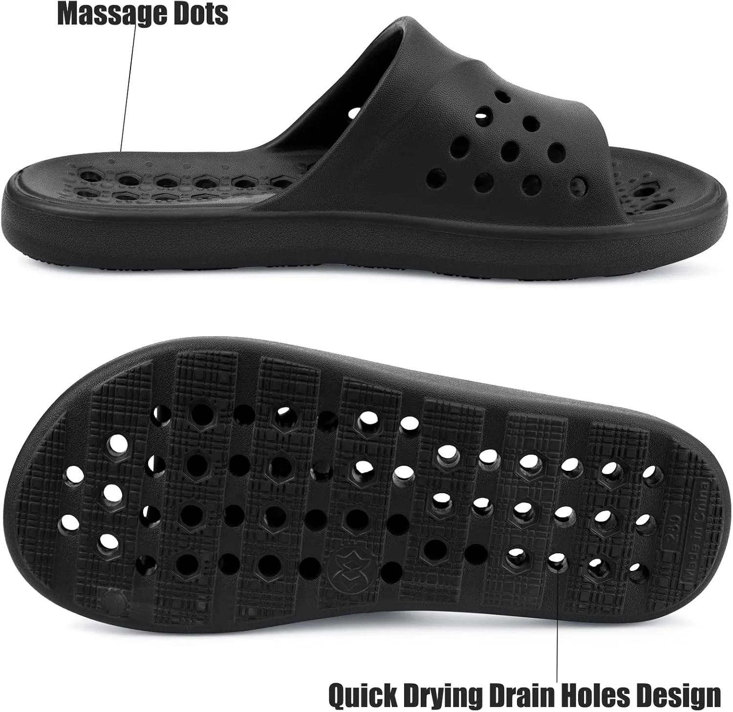 Shower Shoes for Womens Mens Massage Pool Slides with Arch Support Quick Drying Beach Sandals Non Slip Summer Bathroom Indoor House Slippers with Drain Holes