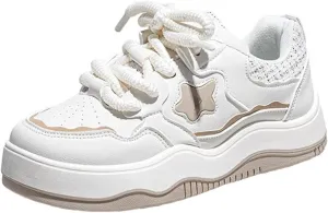 Soft PU Leather Star Sneakers Cute Trendy Casual Skate Shoes for Women Teens Lightweight Non-Slip Everyday Fashion