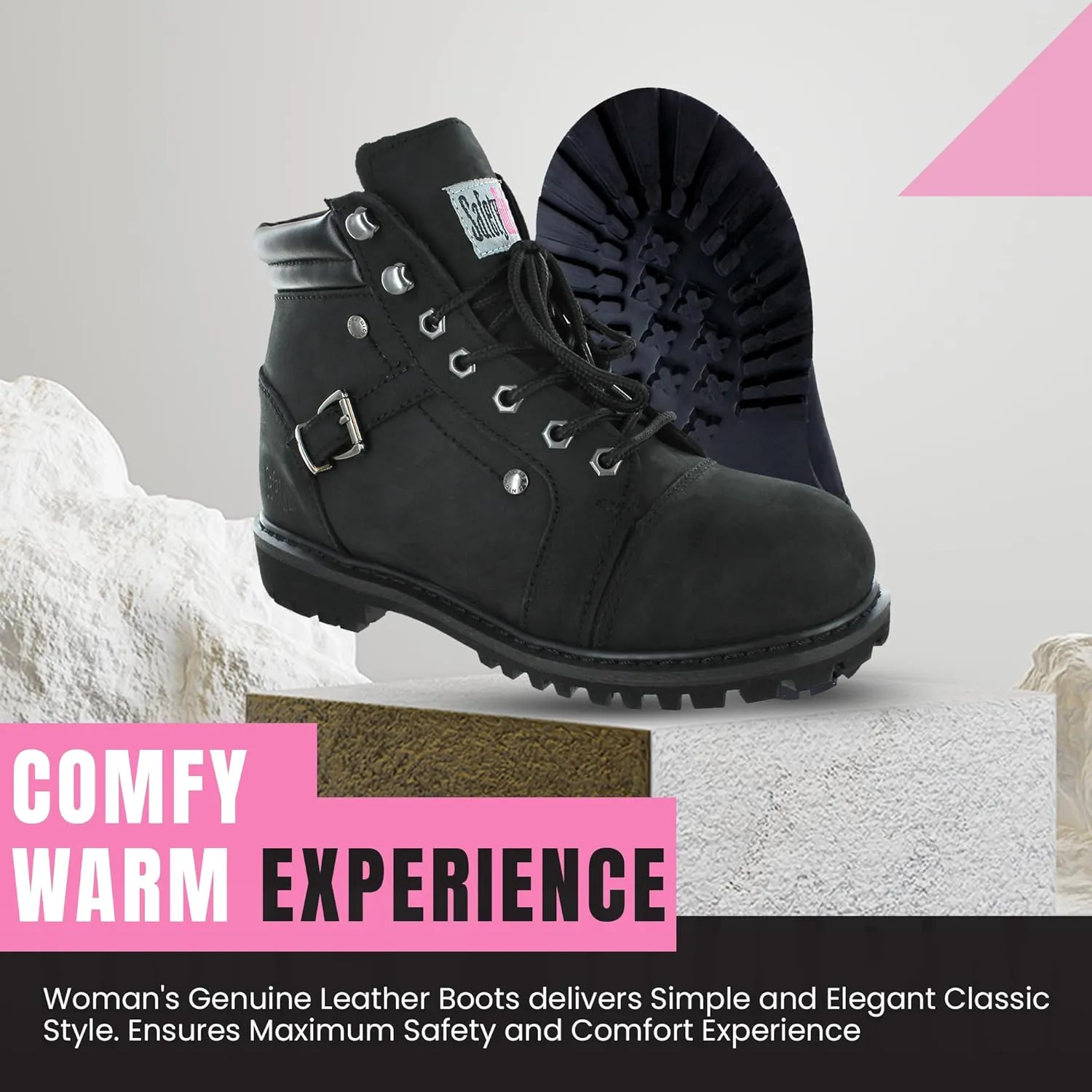 Steel Toe Boots for Women - Black - 9M| Waterproof Women's Fusion Work Boots | Leather Work Boots | Rugged Goodyear Welt Construction | Oil Resistant Outsoles & Cushioned Insoles