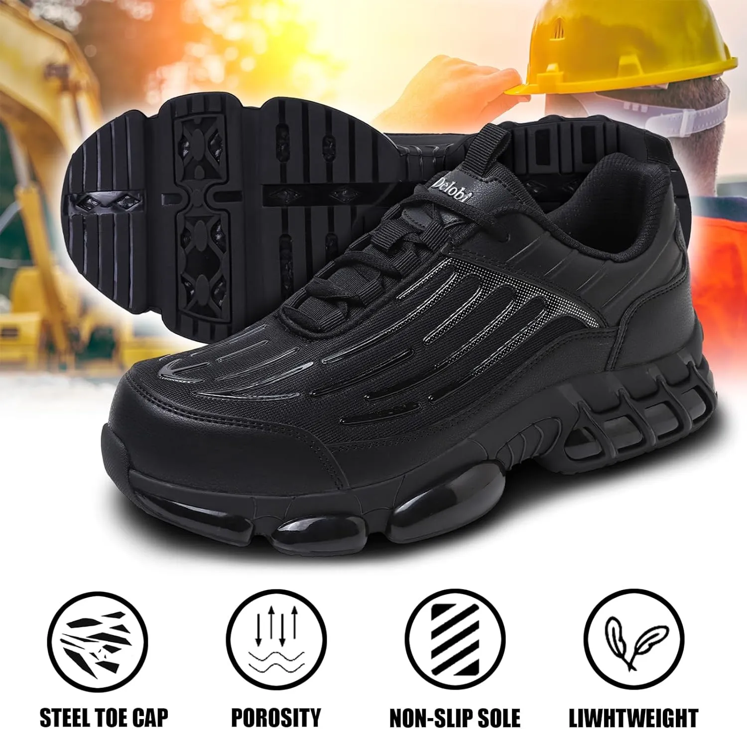 Steel Toe Shoes for Men Lightweight Comfortable Safety Shoes for Men Indestructible Work Shoes for Construction