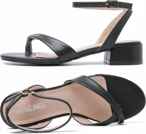 Strappy Sandals Women Dressy Summer Flat Low Block Heeled Thong Sandal Open Split Toe Shoes for Wedding Evening Party