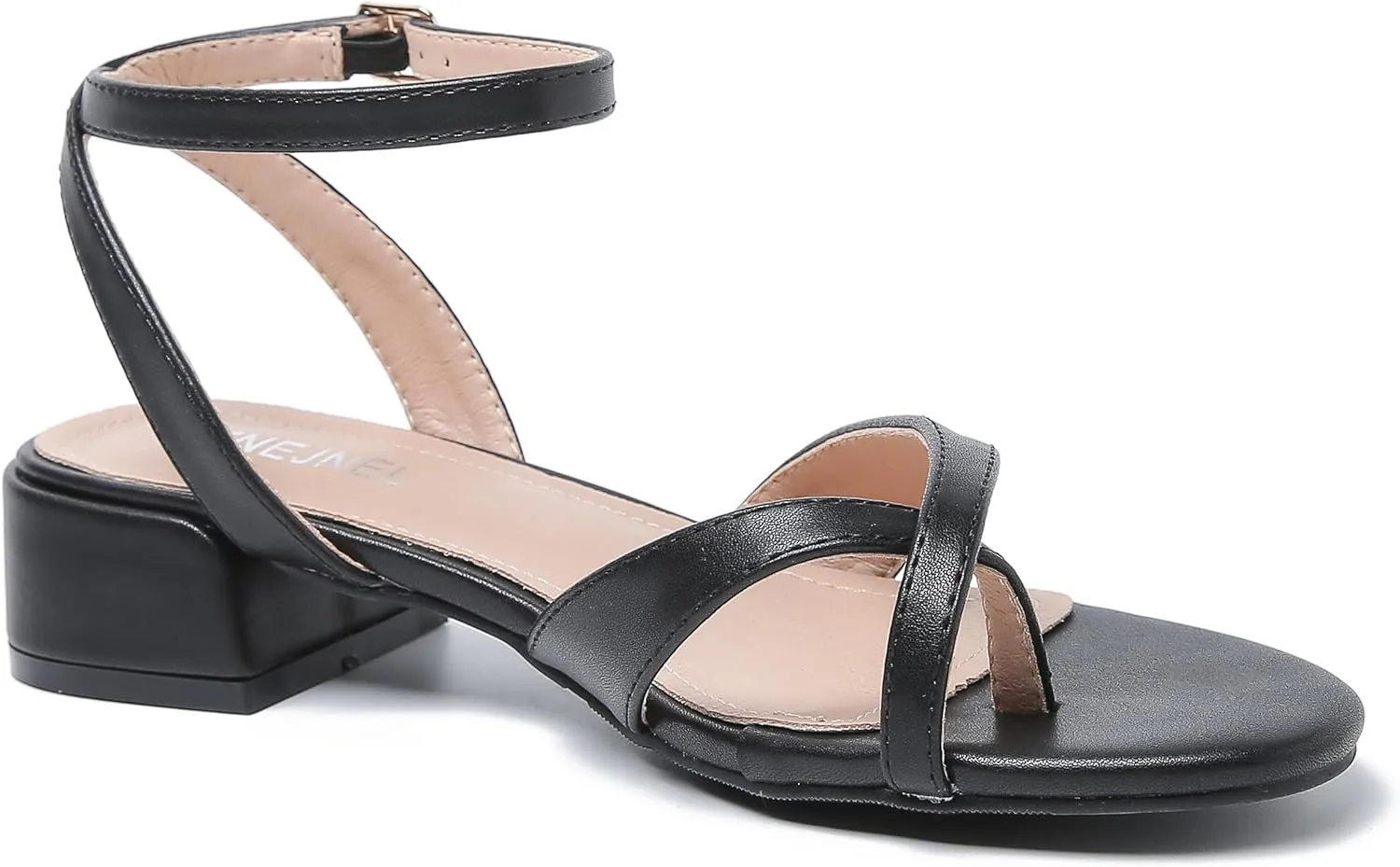 Strappy Sandals Women Dressy Summer Flat Low Block Heeled Thong Sandal Open Split Toe Shoes for Wedding Evening Party