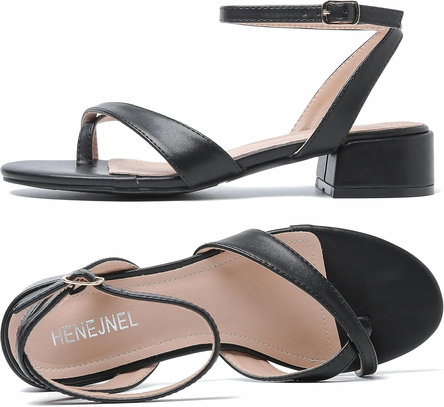 Strappy Sandals Women Dressy Summer Flat Low Block Heeled Thong Sandal Open Split Toe Shoes for Wedding Evening Party