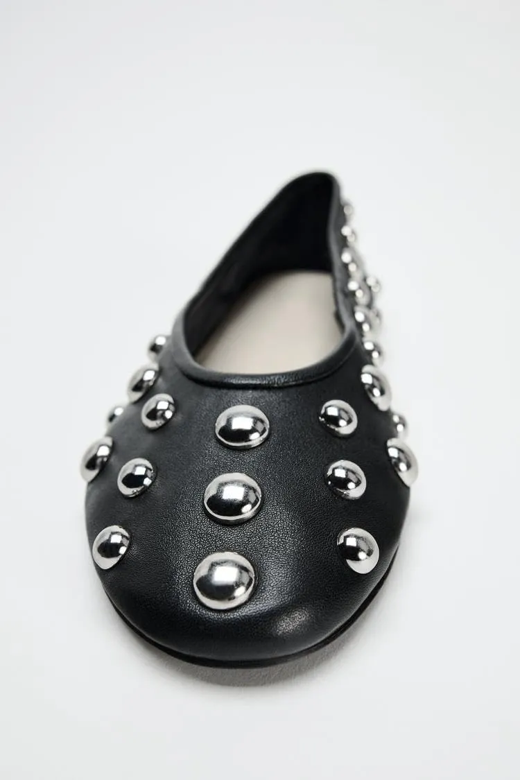 Studded Ballet Flats for Women Round Toe Non Slip Low Heeled Flats Silp on Casual Walk Pump Comfortable Black Ballerina Flats Dress Wedding Shoes