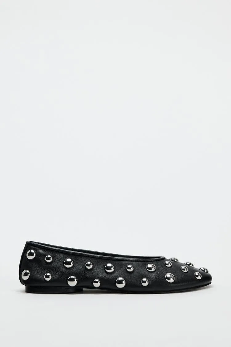 Studded Ballet Flats for Women Round Toe Non Slip Low Heeled Flats Silp on Casual Walk Pump Comfortable Black Ballerina Flats Dress Wedding Shoes