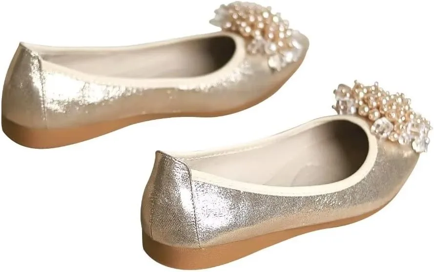 Stunner Womens Foldable Pointed Toe Ballet Flats Rhinestone Loafers Fashion Flats